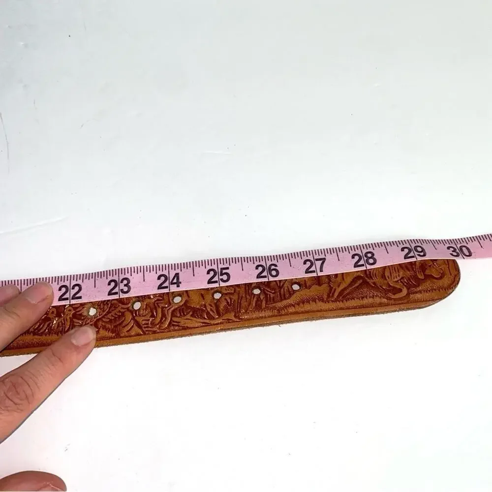 Vintage Tooled Leather Belt Hunting Dog Brown Western ERICA Womens Girls 26‎ XS